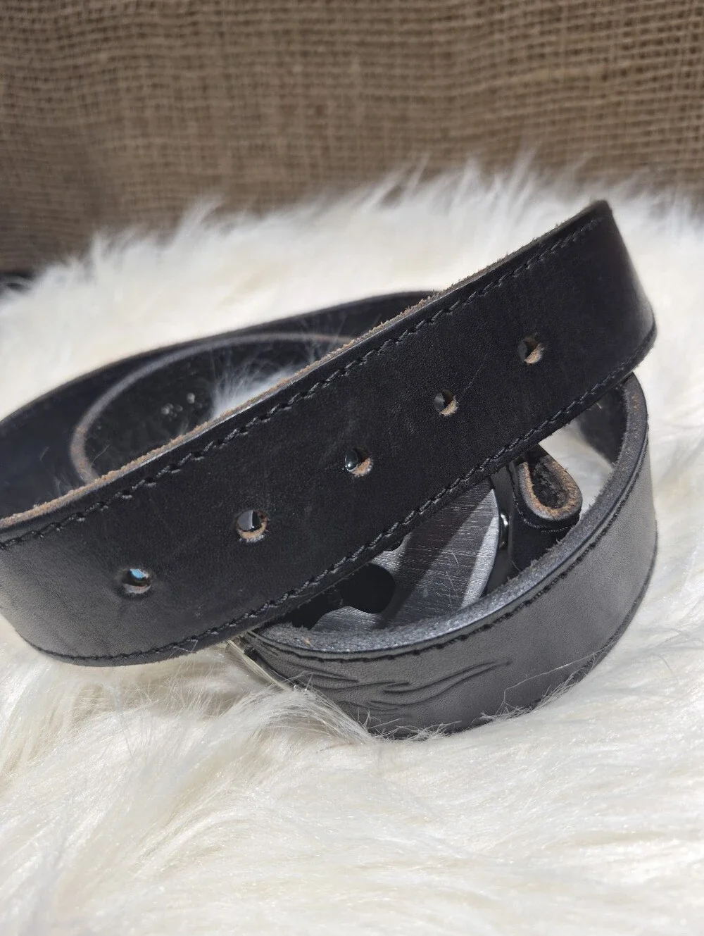 Siskiyou Vtg Pewter Belt Buckle with Genuine Cowhide Turqoise Belt 32